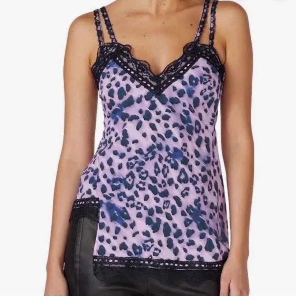 Koche Lavender Animal Print Lace Trim Camisole
